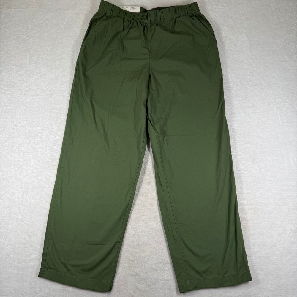 Uniqlo Olive Green Cotton Wide Leg Relaxed Elastic Waist Pants 272-482243 M